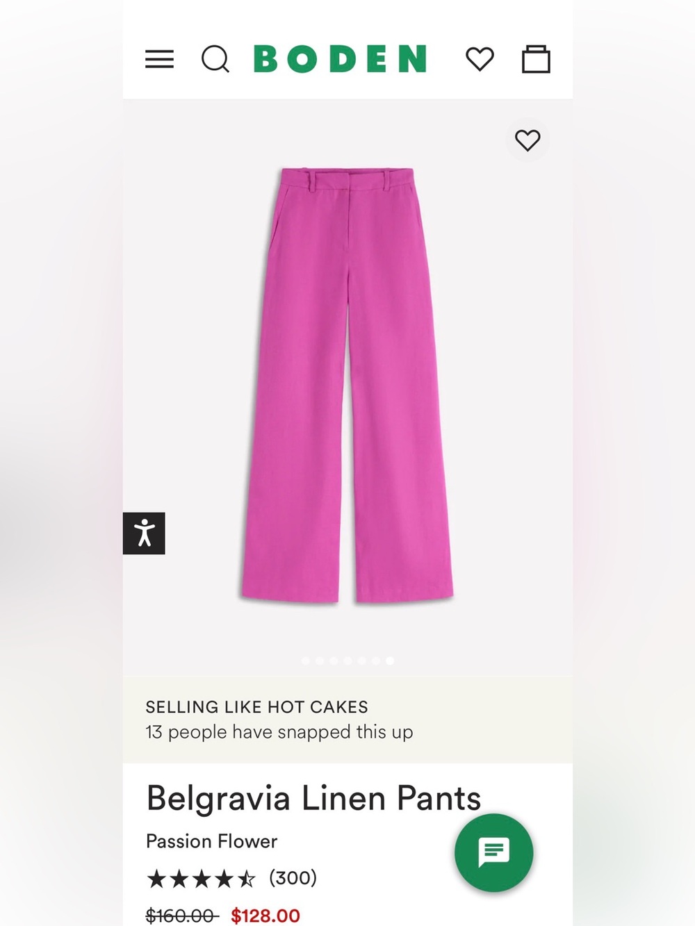 Boden Belgravia Linen Pants in Passion Flower Pink size 10R nwt